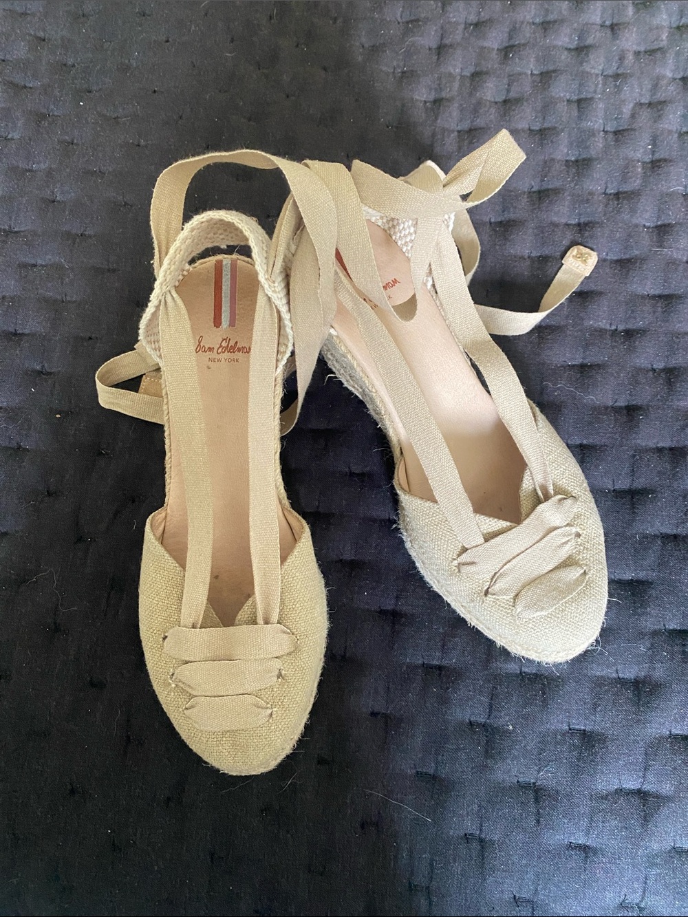 Sam Edelman Beige Espadrille Wedge Sandals with Ankle Wrap - Picture 2 of 4